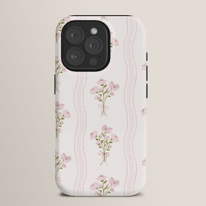 Delicate floral bouquets with vertical stripes - Pink and moss green pattern iPhone Case Gallery Image 15