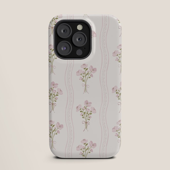 Delicate floral bouquets with vertical stripes - Pink and moss green pattern iPhone Case Gallery Image 19