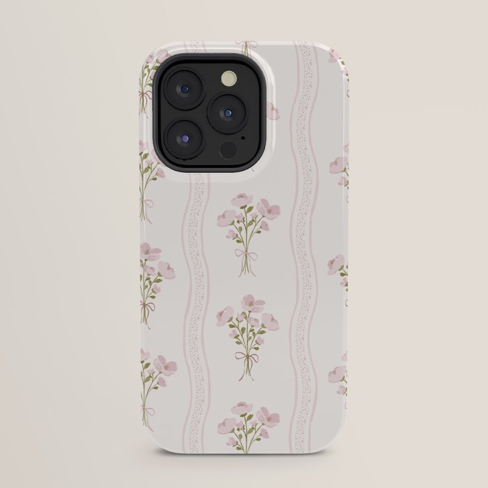 Delicate floral bouquets with vertical stripes - Pink and moss green pattern iPhone Case Gallery Image 31