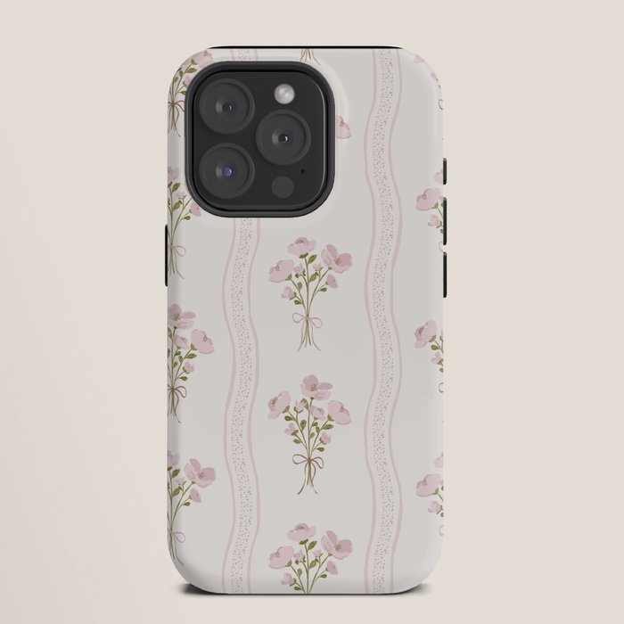 Delicate floral bouquets with vertical stripes - Pink and moss green pattern iPhone Case Gallery Image 11