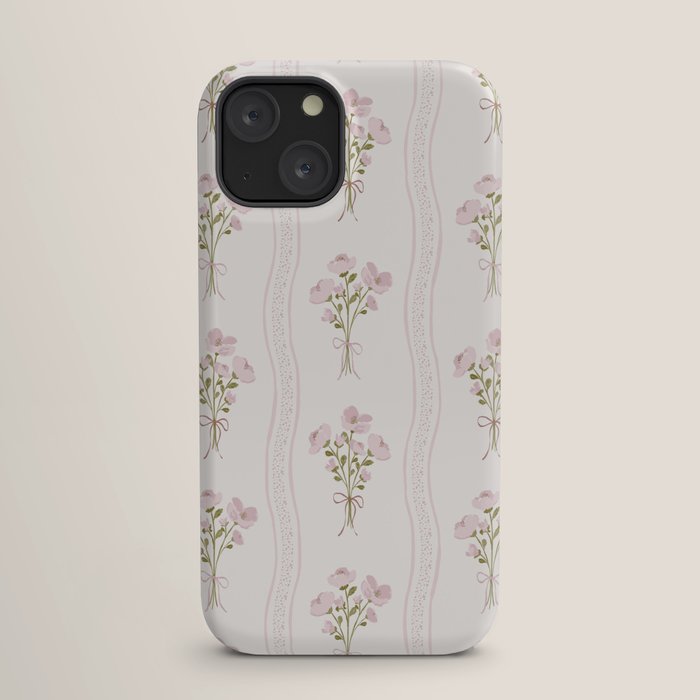 Delicate floral bouquets with vertical stripes - Pink and moss green pattern iPhone Case Gallery Image 17