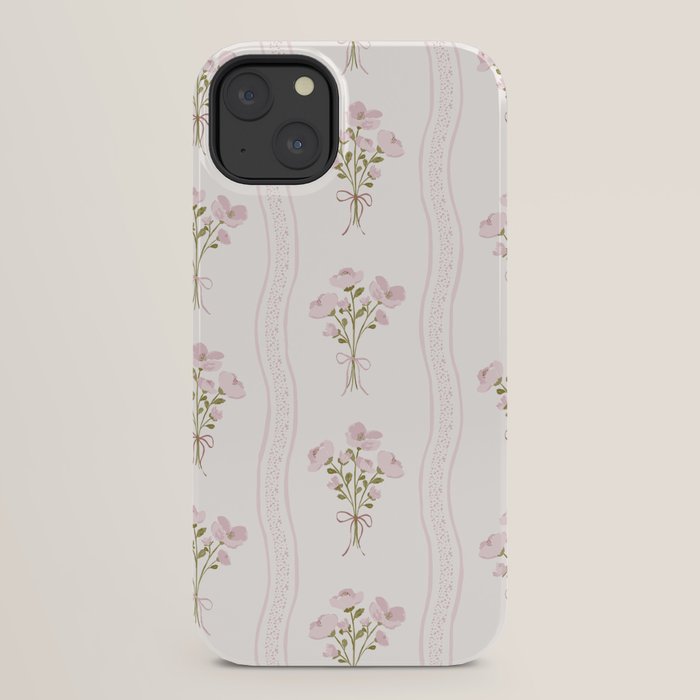 Delicate floral bouquets with vertical stripes - Pink and moss green pattern iPhone Case Gallery Image 22