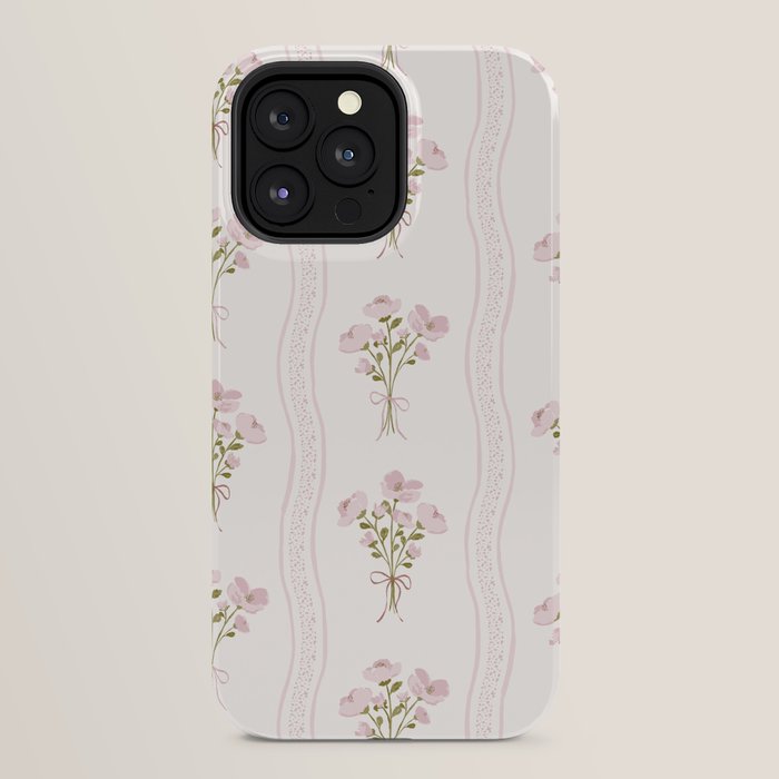 Delicate floral bouquets with vertical stripes - Pink and moss green pattern iPhone Case Gallery Image 32