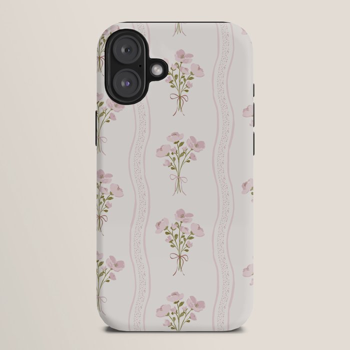 Delicate floral bouquets with vertical stripes - Pink and moss green pattern iPhone Case Gallery Image 10