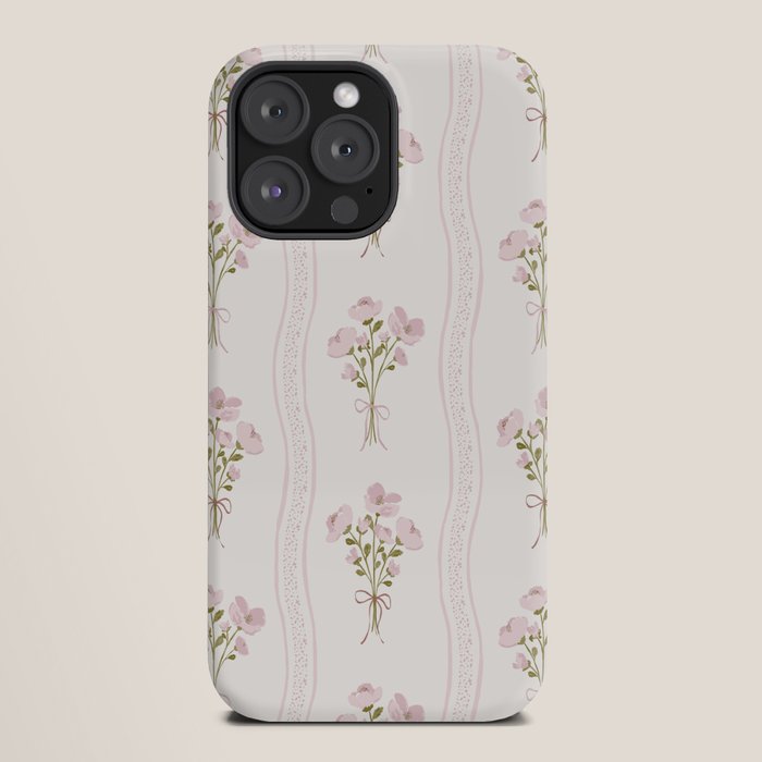 Delicate floral bouquets with vertical stripes - Pink and moss green pattern iPhone Case Gallery Image 20
