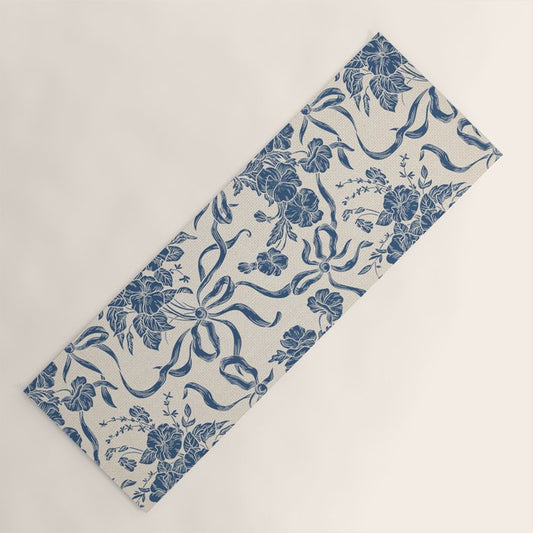 Chic Modern Vintage Ivory Navy Blue Floral Pattern Yoga Mat Gallery Image 1