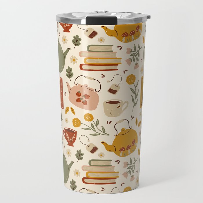 Flowery Books and Tea Travel Mug Gallery Image 1