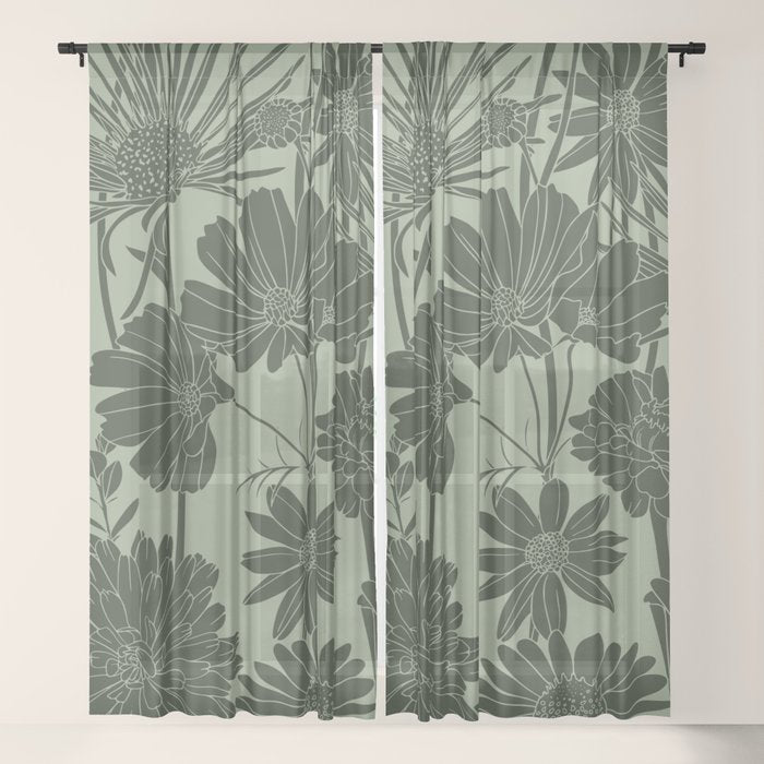 Floral Prints, Dark Green, Colour Prints Window Curtain Gallery Image 21