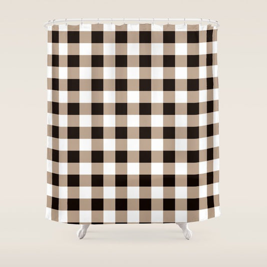 Gingham Large Tan Black White Shower Curtain Gallery Image 1