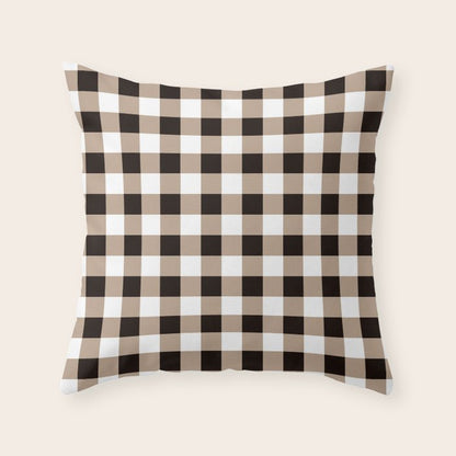 Gingham Large Tan Black White Throw Pillow Gallery Image 3