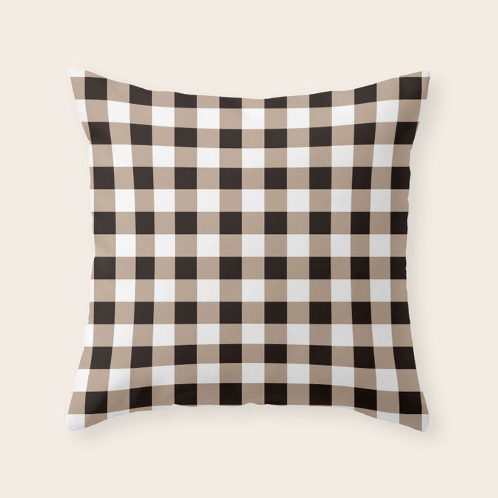Gingham Large Tan Black White Throw Pillow Gallery Image 2