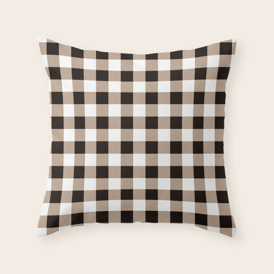 Gingham Large Tan Black White Throw Pillow Gallery Image 1