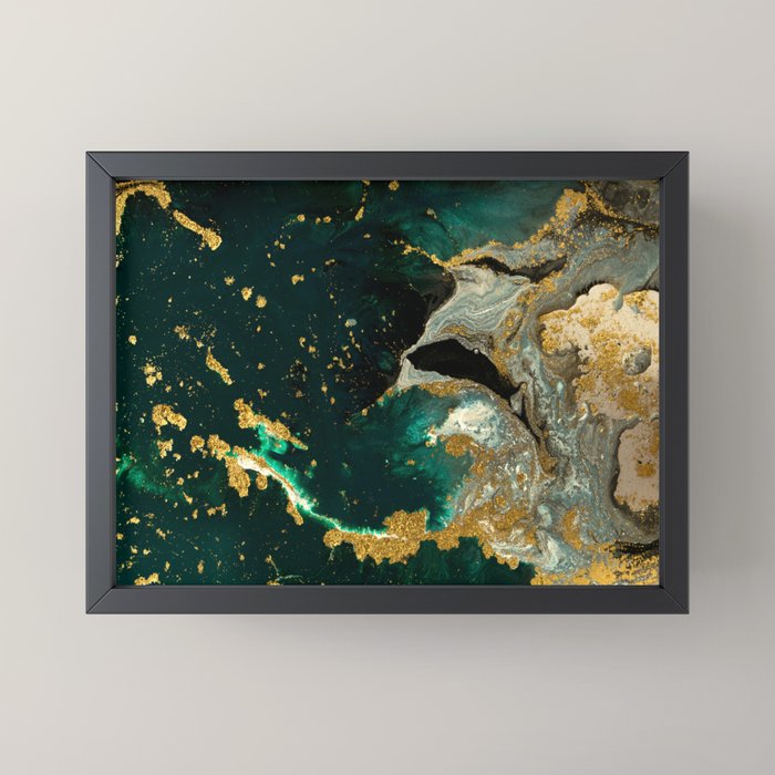 Abstract Pour Painting Liquid Marble Abstract Dark Green Painting Gold Accent Agate Stone Layers Mini Art Print Gallery Image 3