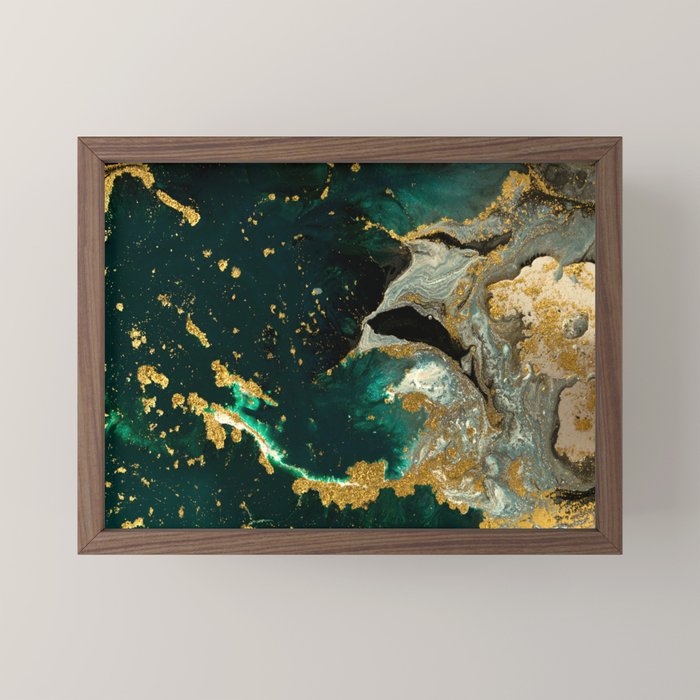 Abstract Pour Painting Liquid Marble Abstract Dark Green Painting Gold Accent Agate Stone Layers Mini Art Print Gallery Image 2
