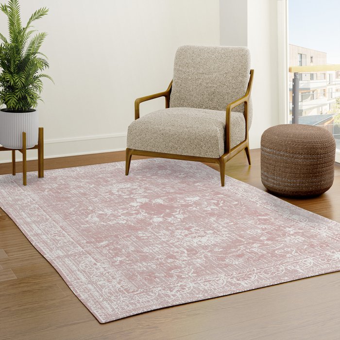 Antique French Oriental Faded Rose Rug Gallery Image 3