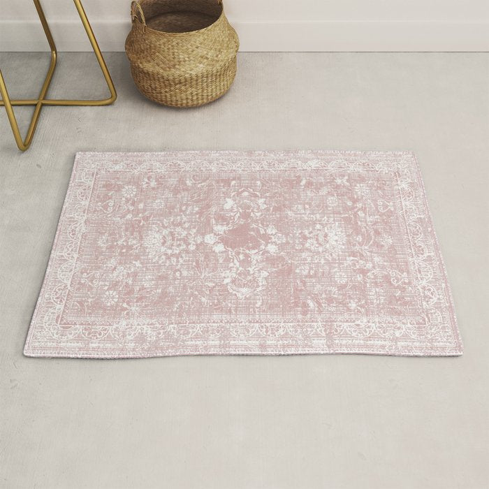 Antique French Oriental Faded Rose Rug Gallery Image 1