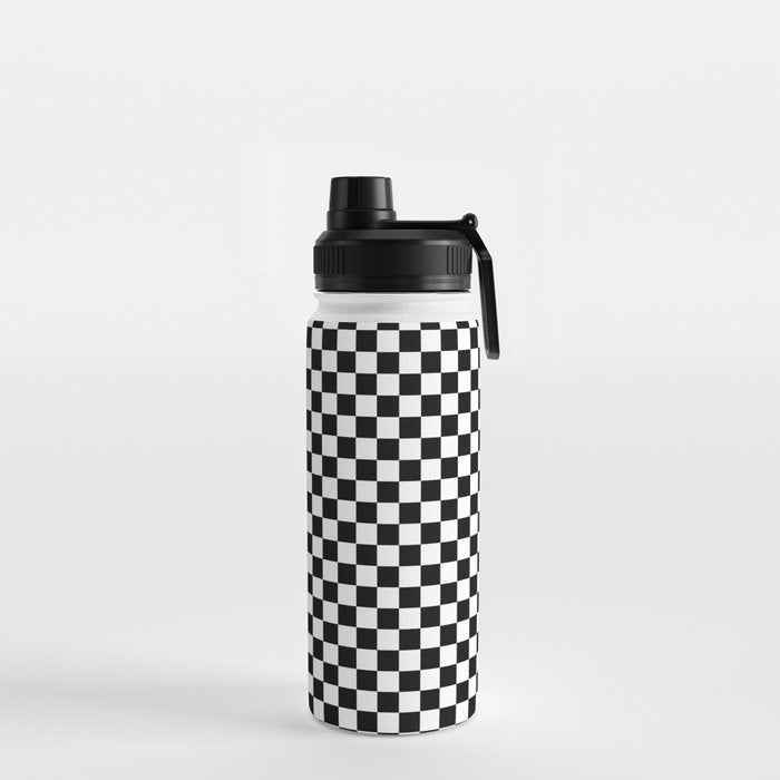 Classic Black and White Race Check Checkered Geometric Win Water Bottle Gallery Image 2
