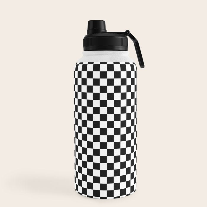 Classic Black and White Race Check Checkered Geometric Win Water Bottle Gallery Image 5