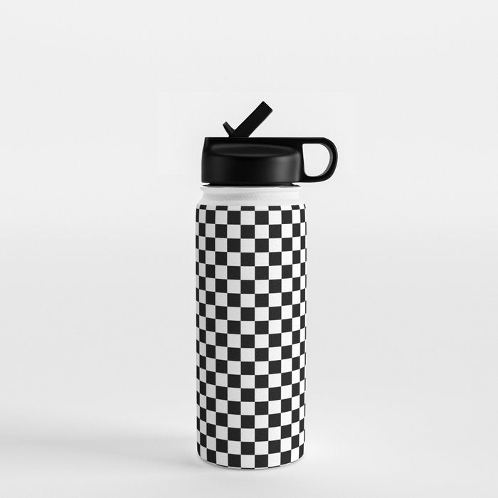 Classic Black and White Race Check Checkered Geometric Win Water Bottle Gallery Image 1