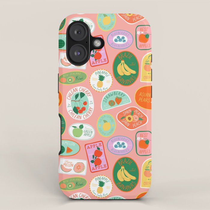 Vintage fruit sticker label cartoon pattern iPhone Case Gallery Image 1
