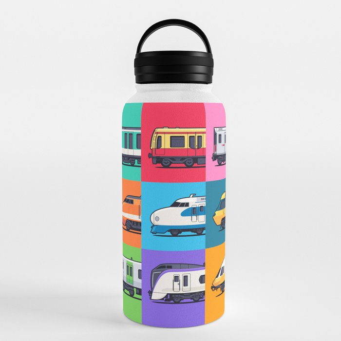 World Trains Grid Pattern Water Bottle Gallery Image 6