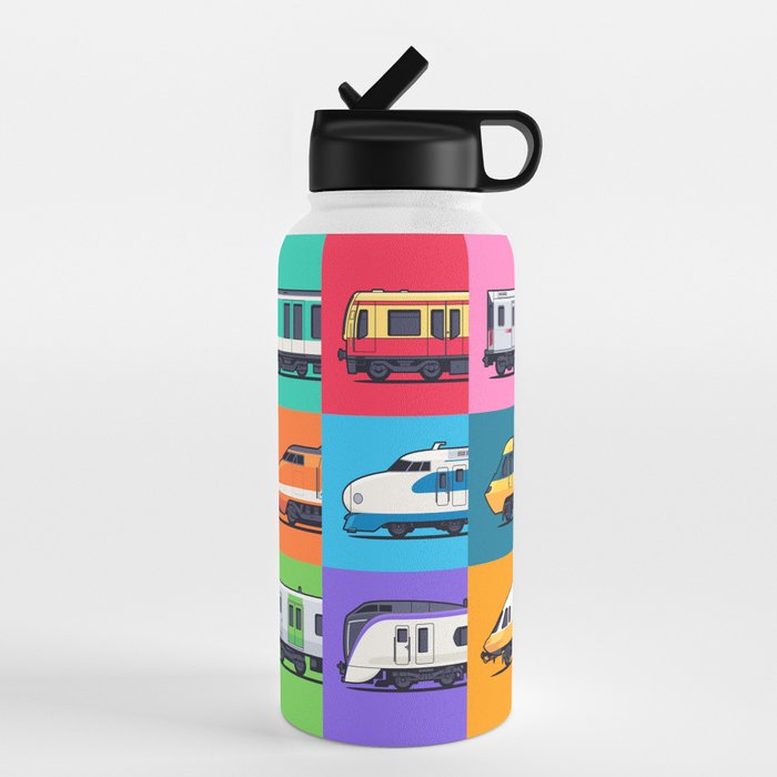 World Trains Grid Pattern Water Bottle Gallery Image 4