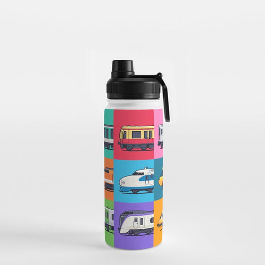 World Trains Grid Pattern Water Bottle Gallery Image 2