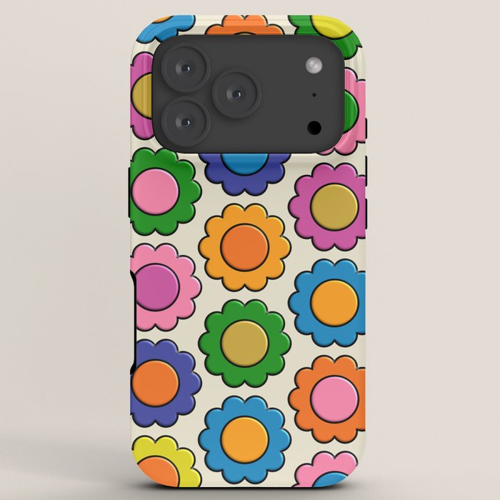 Colorful Flowers Happy Retro Plastic-Look Pattern iPhone Case Gallery Image 7