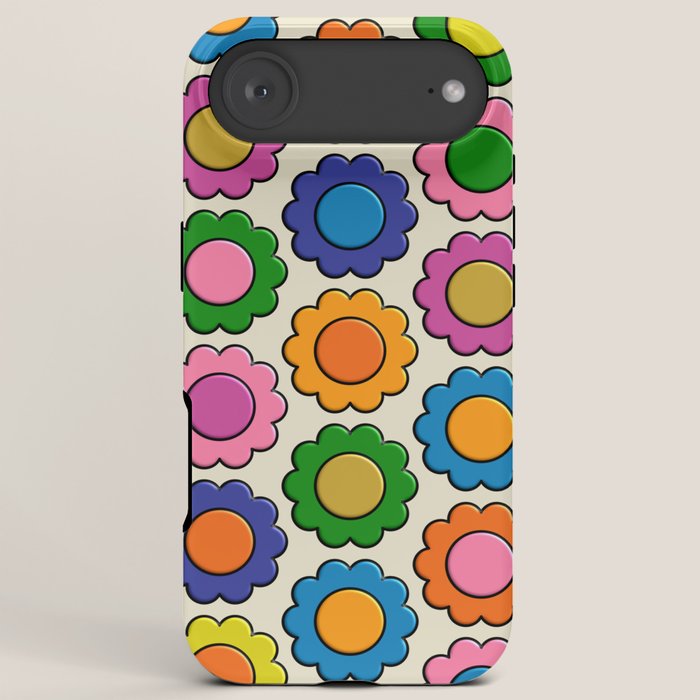 Colorful Flowers Happy Retro Plastic-Look Pattern iPhone Case Gallery Image 6