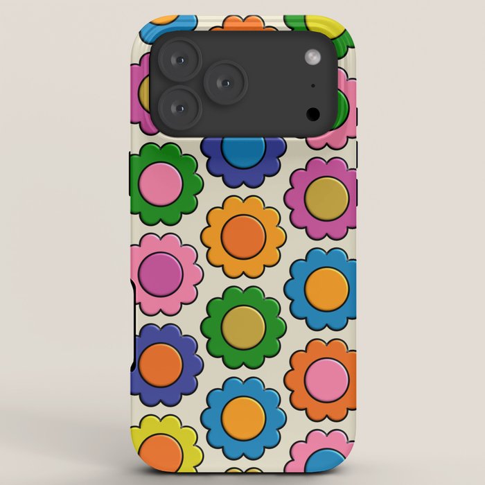 Colorful Flowers Happy Retro Plastic-Look Pattern iPhone Case Gallery Image 8