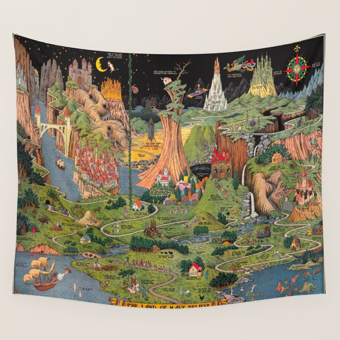 The land of make believe. Published by Jaro Hess 1930 Cornucopia of Fairy Tales Detailed Labeled Map Fun Magical Fantasy Art Wall Tapestry Gallery Image 3