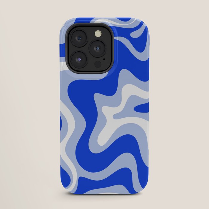 Retro Liquid Swirl Abstract Pattern Royal Blue, Light Blue, and White iPhone Case Gallery Image 27