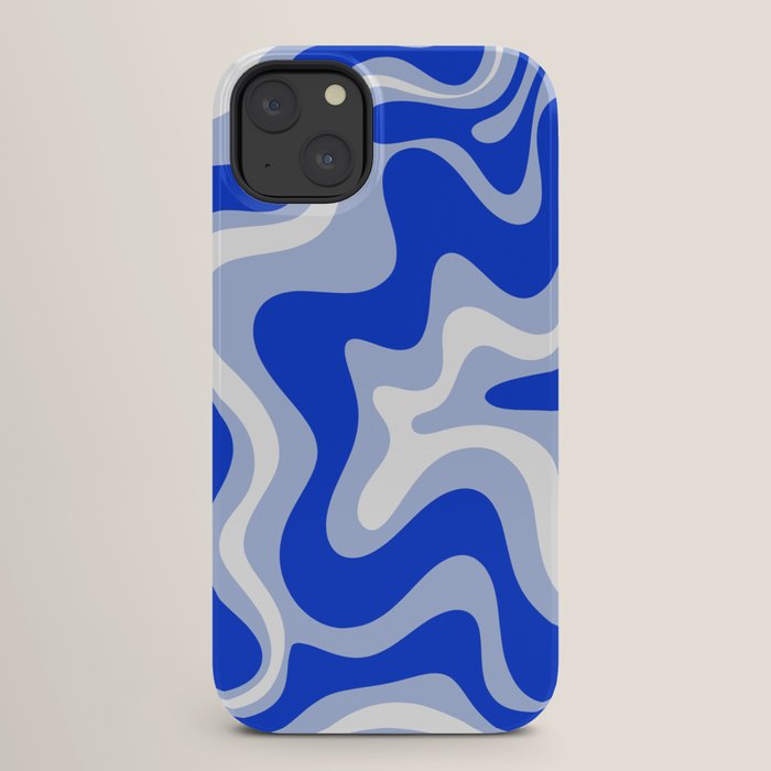Retro Liquid Swirl Abstract Pattern Royal Blue, Light Blue, and White iPhone Case Gallery Image 26