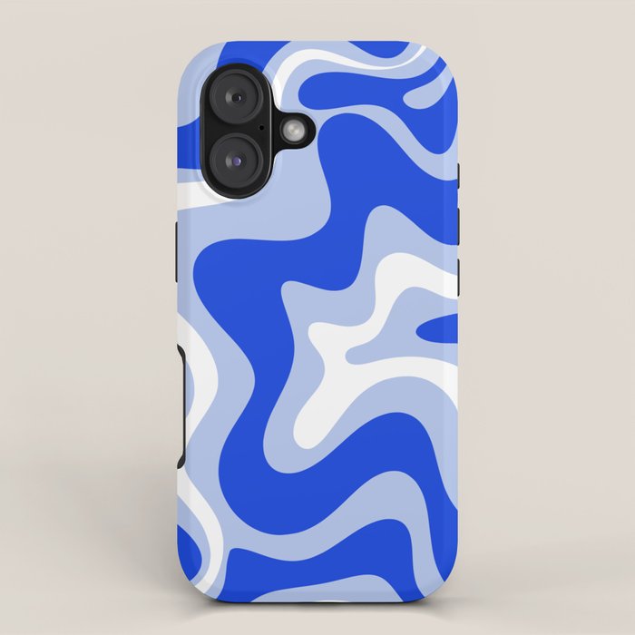 Retro Liquid Swirl Abstract Pattern Royal Blue, Light Blue, and White iPhone Case Gallery Image 1