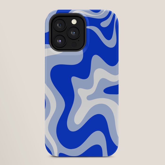 Retro Liquid Swirl Abstract Pattern Royal Blue, Light Blue, and White iPhone Case Gallery Image 28