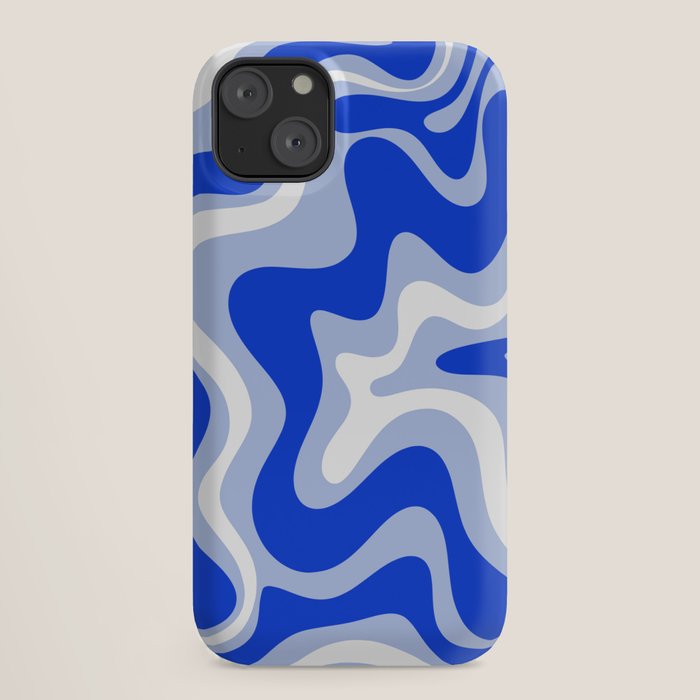 Retro Liquid Swirl Abstract Pattern Royal Blue, Light Blue, and White iPhone Case Gallery Image 18