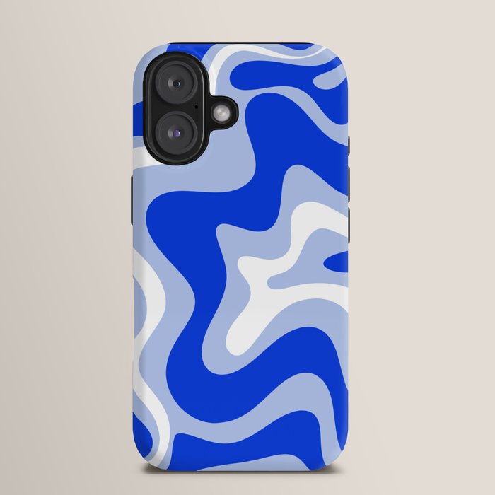 Retro Liquid Swirl Abstract Pattern Royal Blue, Light Blue, and White iPhone Case Gallery Image 13