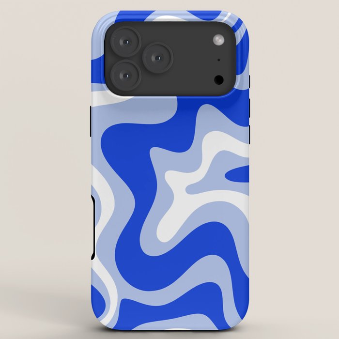 Retro Liquid Swirl Abstract Pattern Royal Blue, Light Blue, and White iPhone Case Gallery Image 8