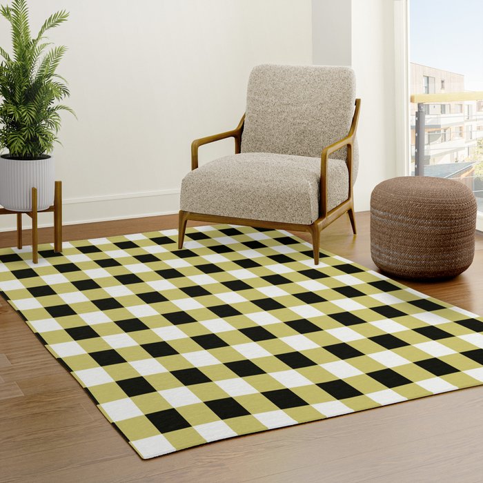 Gingham Large Yellow Black White Rug Gallery Image 3