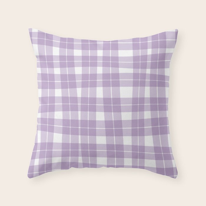Wavy Plaid Lilac White Throw Pillow Gallery Image 1