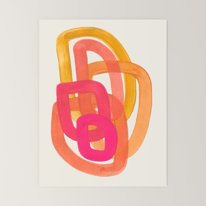 Funky Retro 70's Style Pattern Orange Pink Greindent Striped Circles Mid Century Colorful Pop Art Mini Art Print Gallery Image 6