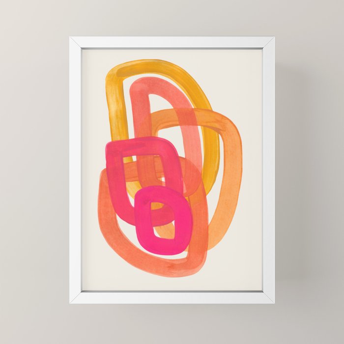 Funky Retro 70's Style Pattern Orange Pink Greindent Striped Circles Mid Century Colorful Pop Art Mini Art Print Gallery Image 4