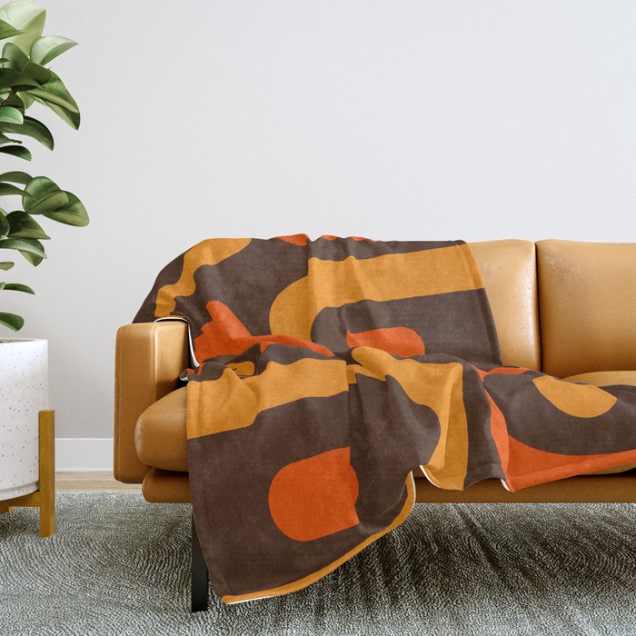 Mid-Century Modern Piquet Retro Minimalist Abstract in 70s Brown and Orange Throw Blanket Gallery Image 2