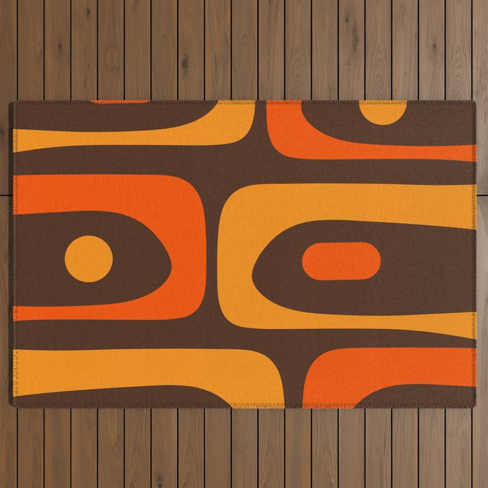 Mid-Century Modern Piquet Retro Minimalist Abstract in 70s Brown and Orange Outdoor Rug Gallery Image 2