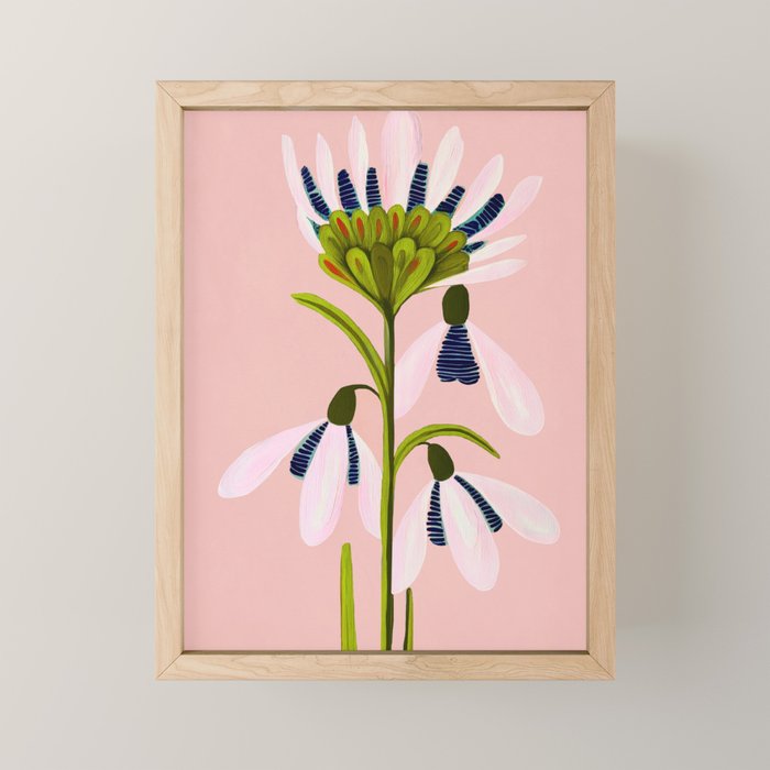 Snowdrop Trio on Blush Pink Mini Art Print Gallery Image 1