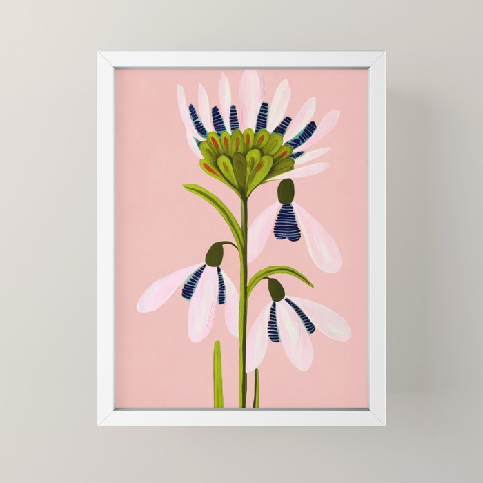 Snowdrop Trio on Blush Pink Mini Art Print Gallery Image 4