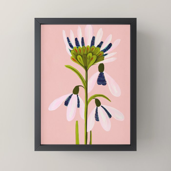 Snowdrop Trio on Blush Pink Mini Art Print Gallery Image 3