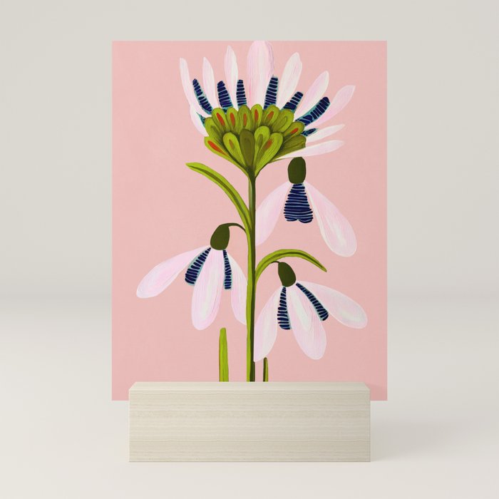Snowdrop Trio on Blush Pink Mini Art Print Gallery Image 5