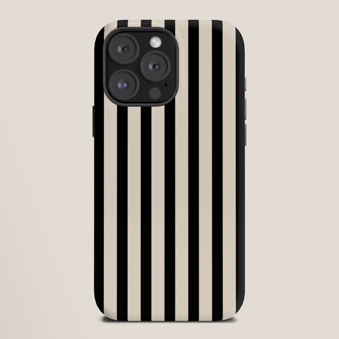 Fine Stripes Vertical Minimalist Pattern in Black and Almond Cream iPhone Case Gallery Image 12