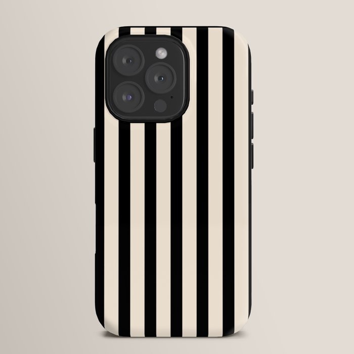 Fine Stripes Vertical Minimalist Pattern in Black and Almond Cream iPhone Case Gallery Image 15